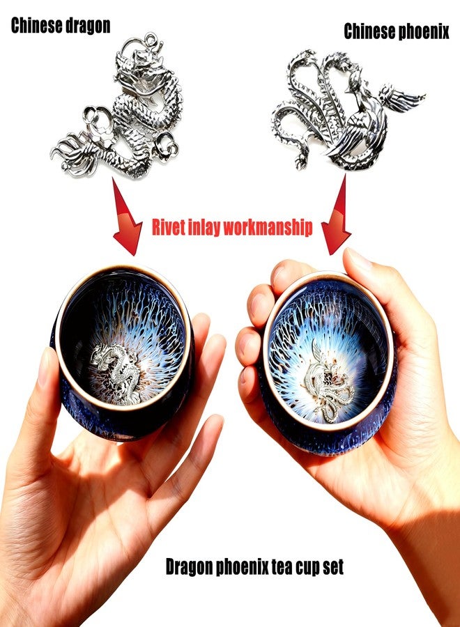 CmengAo Dragon Phoenix Tea Cups Set of 2, Blue Starry Sky Glaze Jianzhan Tenmoku Tea Cup, 3.3 oz Ceramic Small Teacups for Chinese Gongfu Tea Ceremony, Zen Meditation, Unique Couple Gifts - Image 5